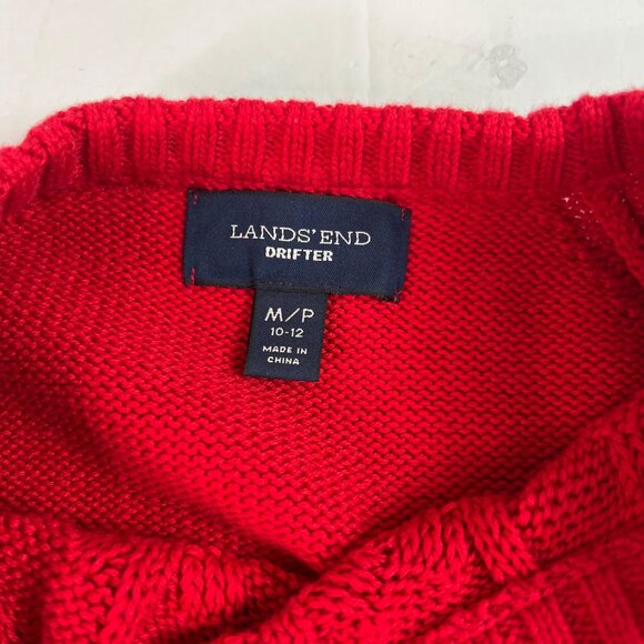 Lands End women’s Drifter Red Cable Knit Sweater Size M petite (10-12) Crew Neck - Picture 3 of 10